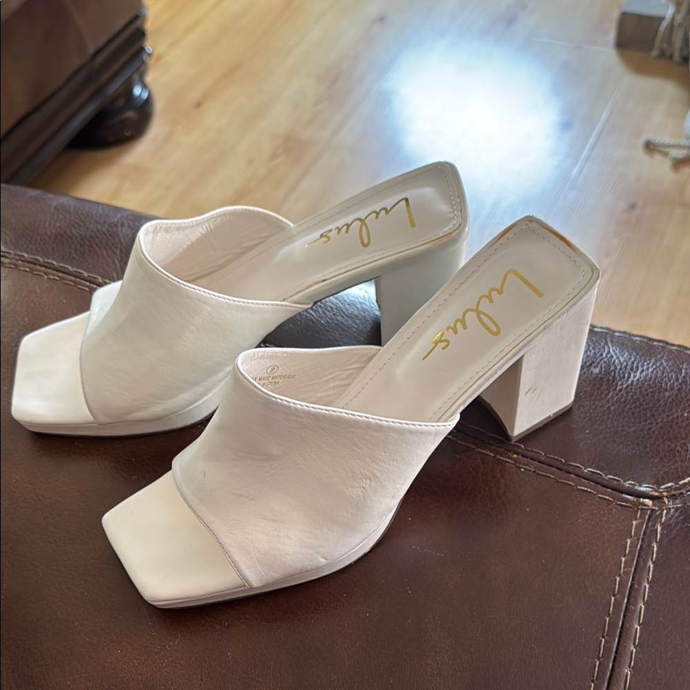 Lulu's Elegant Cream Block Heel Mules